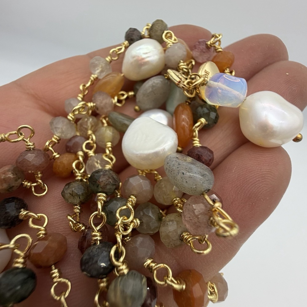 HSN Joya 925 Freshwater Pearl & Gemstone Necklace Flapper 62 Inches Layering‎ - Picture 10 of 15